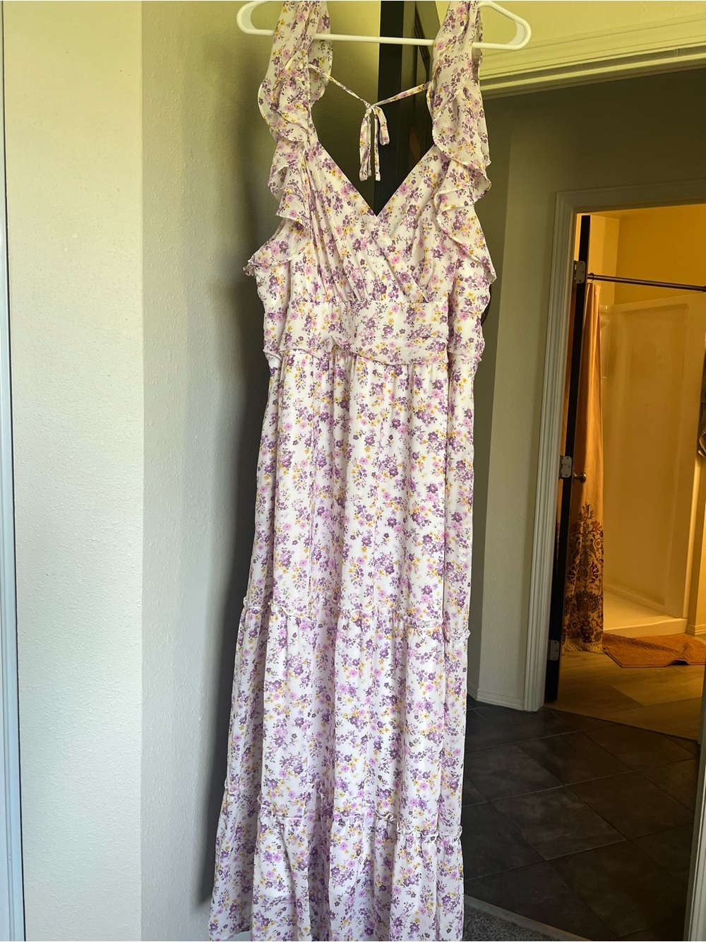 ARULA Lavender Floral Ruffle Maxi Dress